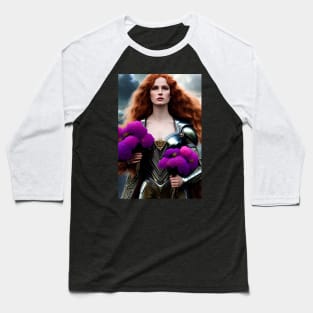 Lady Knight With Purple Flowers Baseball T-Shirt